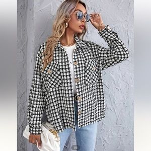 NWOT- Fall Checkered Black and White Blazer Jacket - Size Large